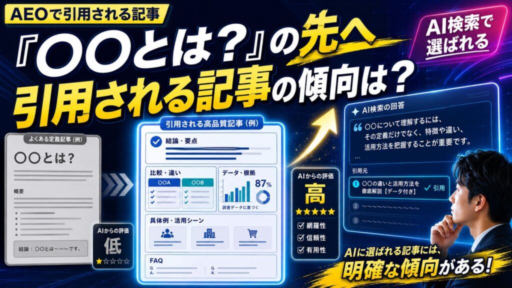 「〇〇とは？」の先へ。AEOで引用される記事の傾向はなにか？